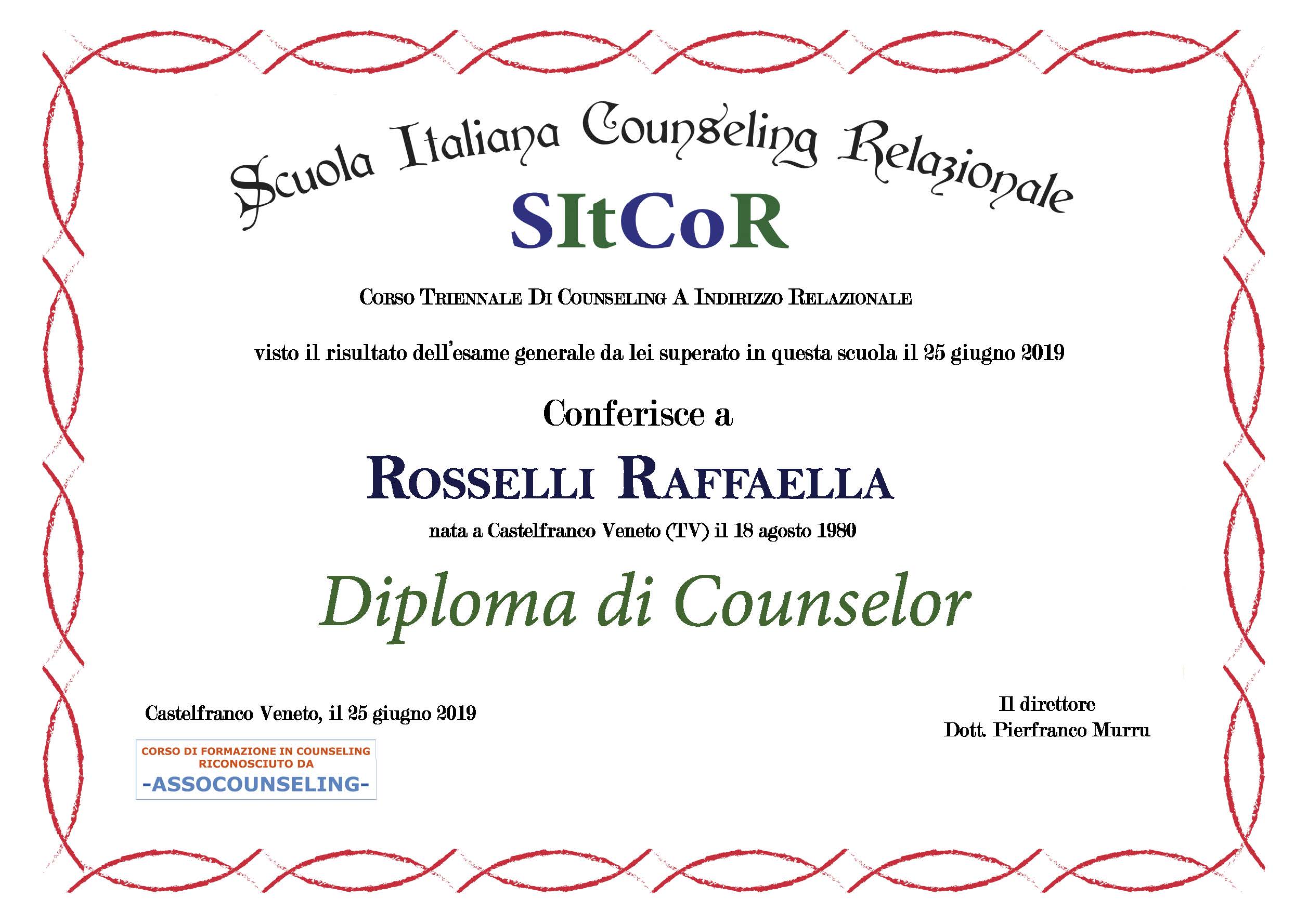 Pergamena Diploma di Counselor